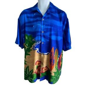 Vintage Thums Up Hawaiian Aloha Shirt Mens Large  Surfboard Beach Hibiscus
